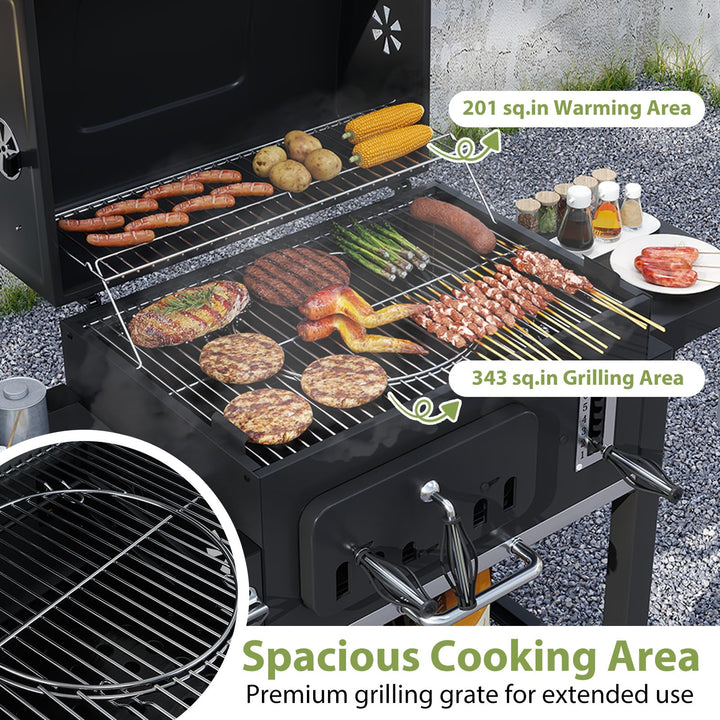 Giantex 24" Charcoal BBQ Grill with Adjustable Charcoal Tray Thermometer Foldable Side Tables