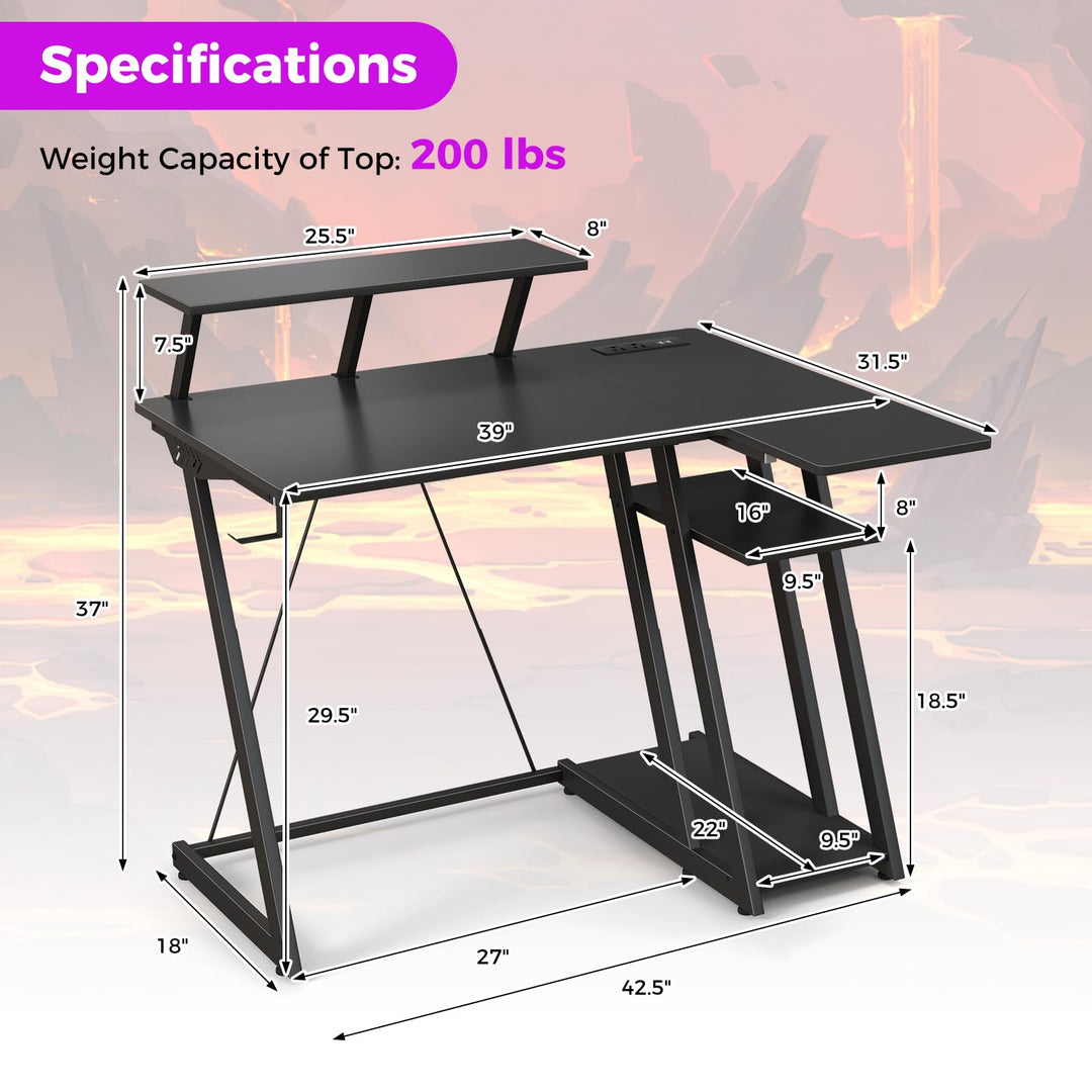 Giantex 39” L-Shaped Computer Desk with Power Outlets