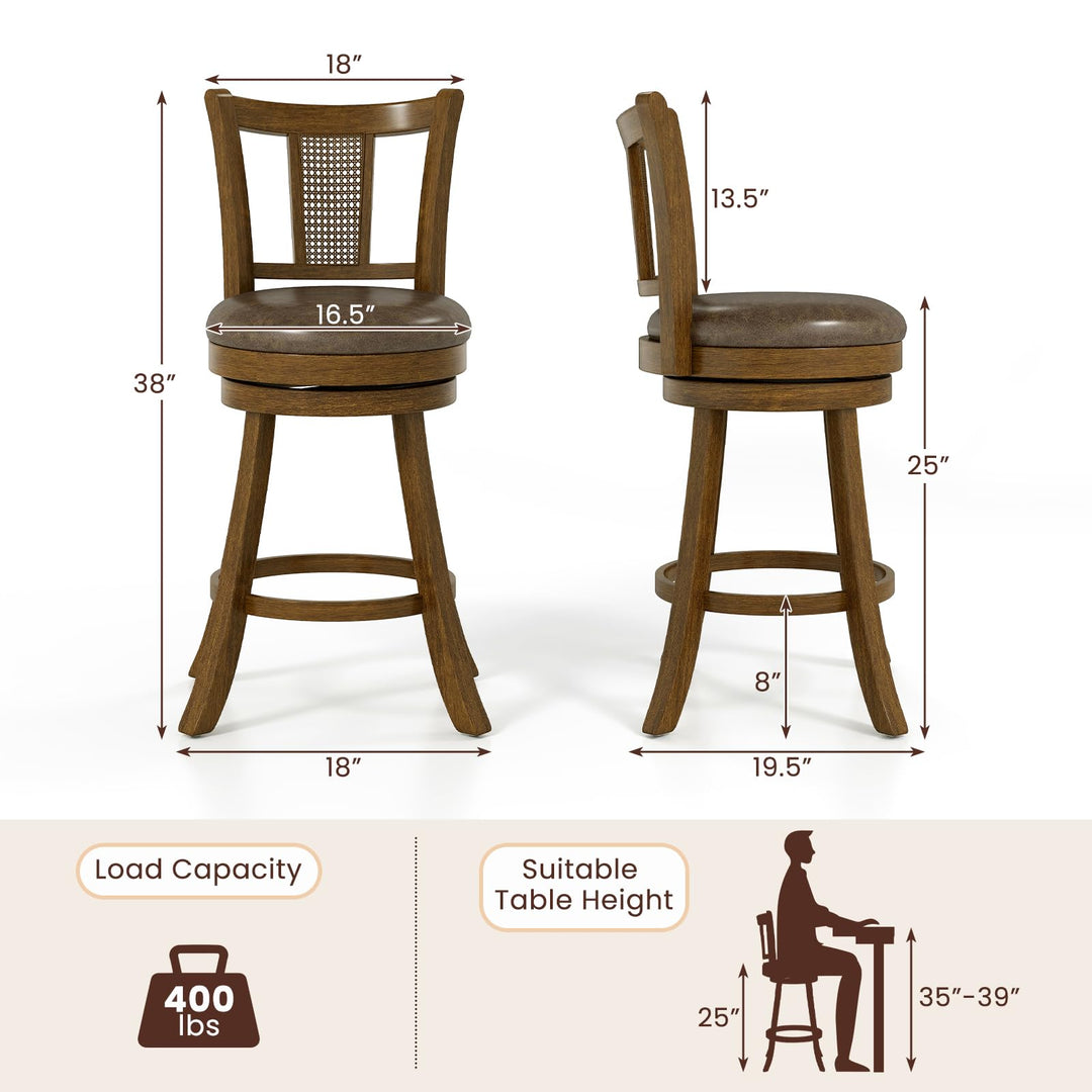 Giantex 25" Bar Stools Set Swivel Counter Height Bar Chairs with PE Rattan Back