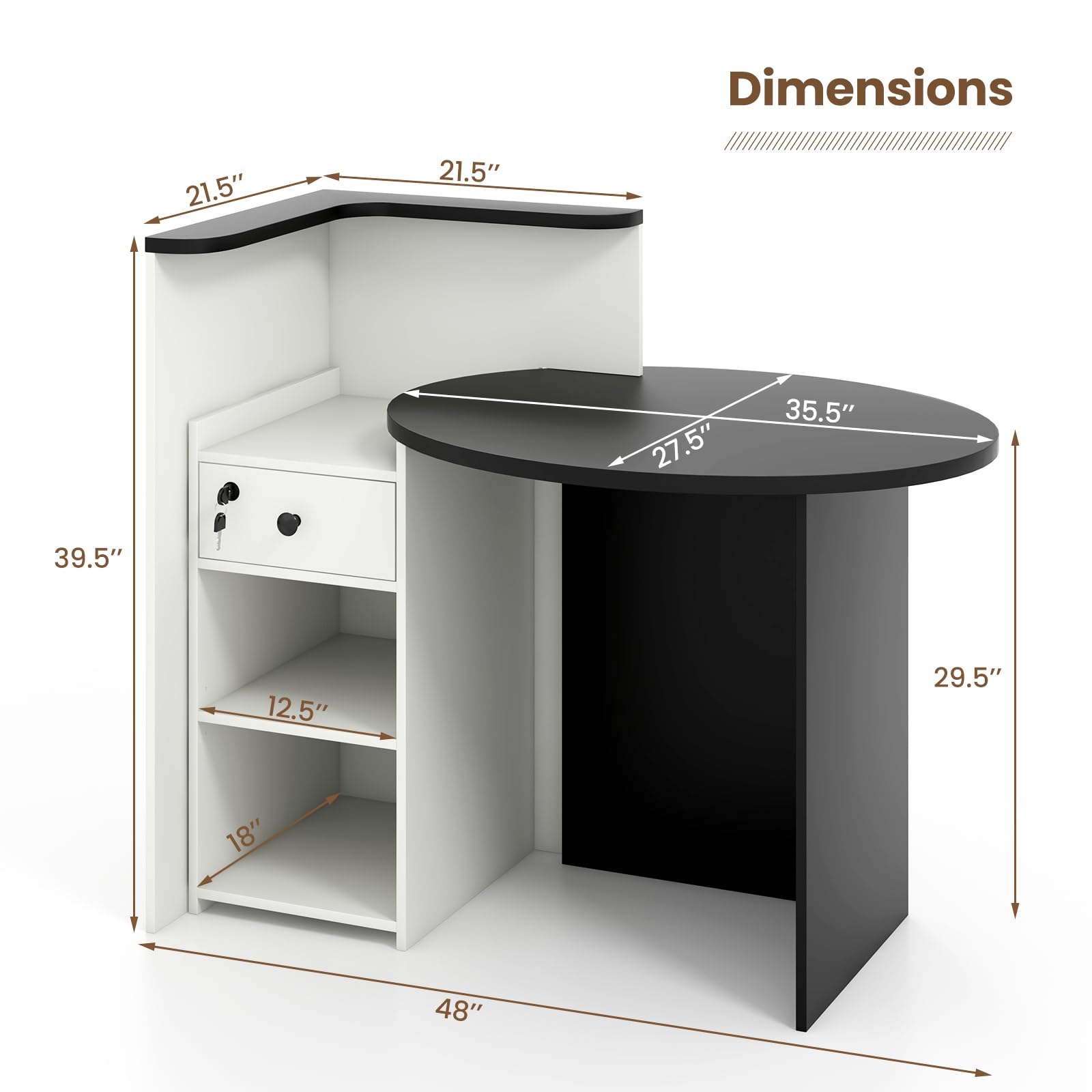 Giantex Reception Desk, Front Counter Desk with Lockable Drawer, Checkout Table with Round Tabletop