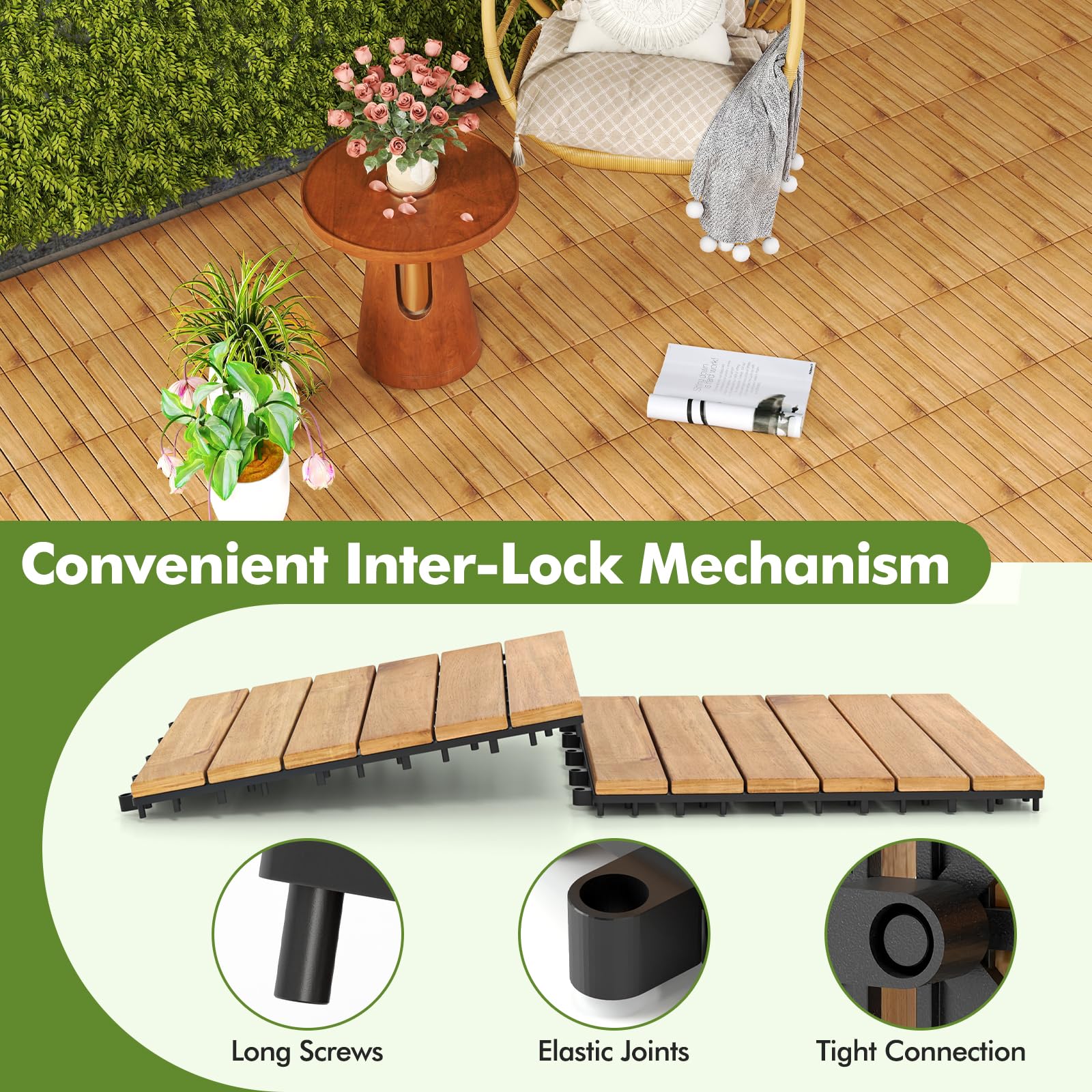 Giantex 30 PCS Acacia Wood Interlocking Patio Deck Tiles