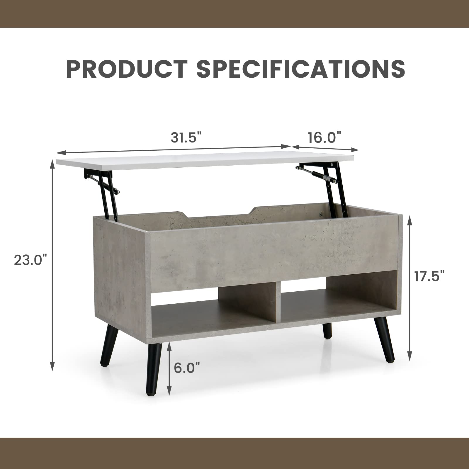 Giantex Lift Top Coffee Table, Modern Cocktail Table w/Hidden Compartment & 2 Open Shelves