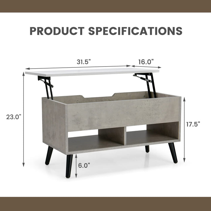 Giantex Lift Top Coffee Table, Modern Cocktail Table w/Hidden Compartment & 2 Open Shelves
