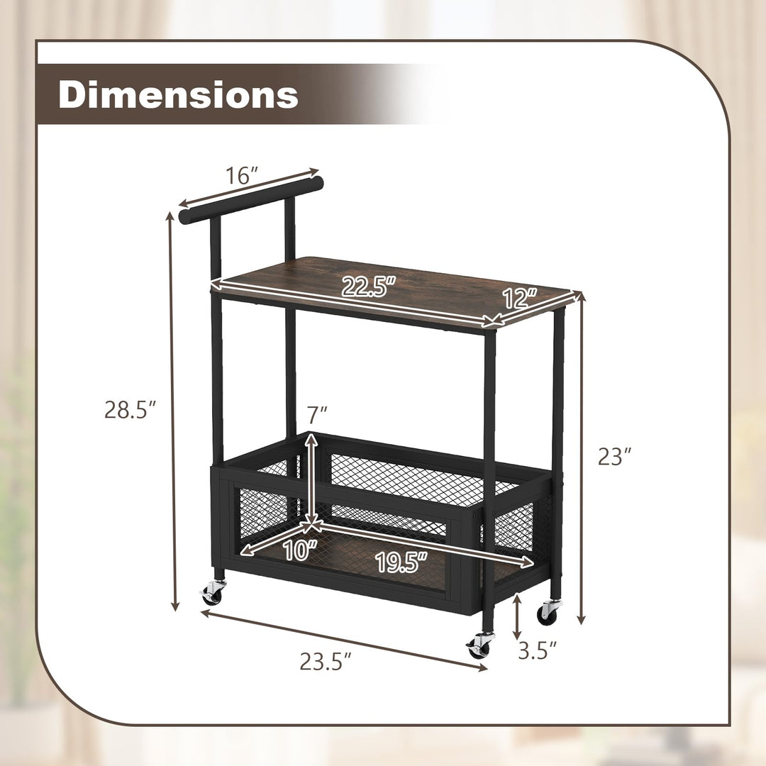 Giantex Rolling End Table with Handle 2-Tier Sofa Side Table with Open Shelf & Mesh Basket
