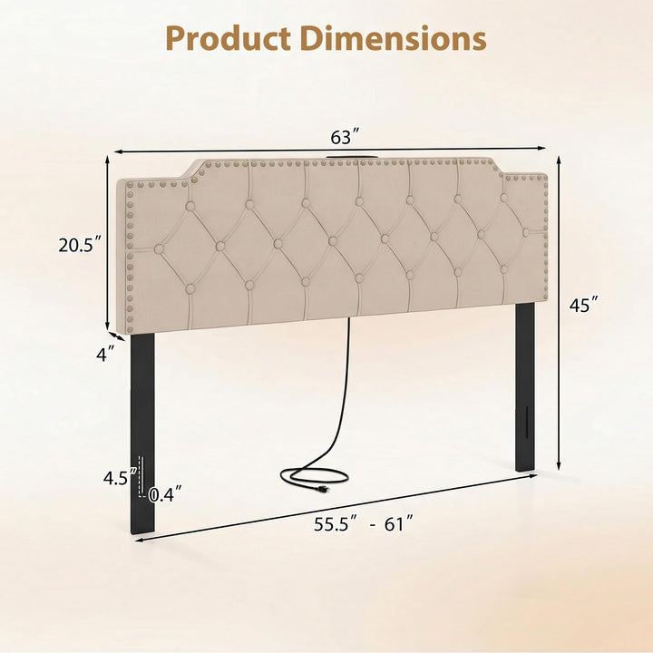 Giantex Headboard for Queen and Full Size Bed | Rivet Tufted Upholstered Head Board w/ 2 AC Outlets