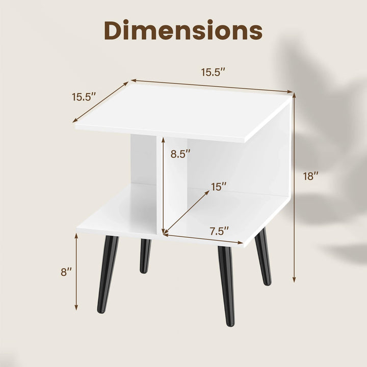 Giantex Mid Century Modern 2-Tier End Table with 2 Storage Compartments (1/2)