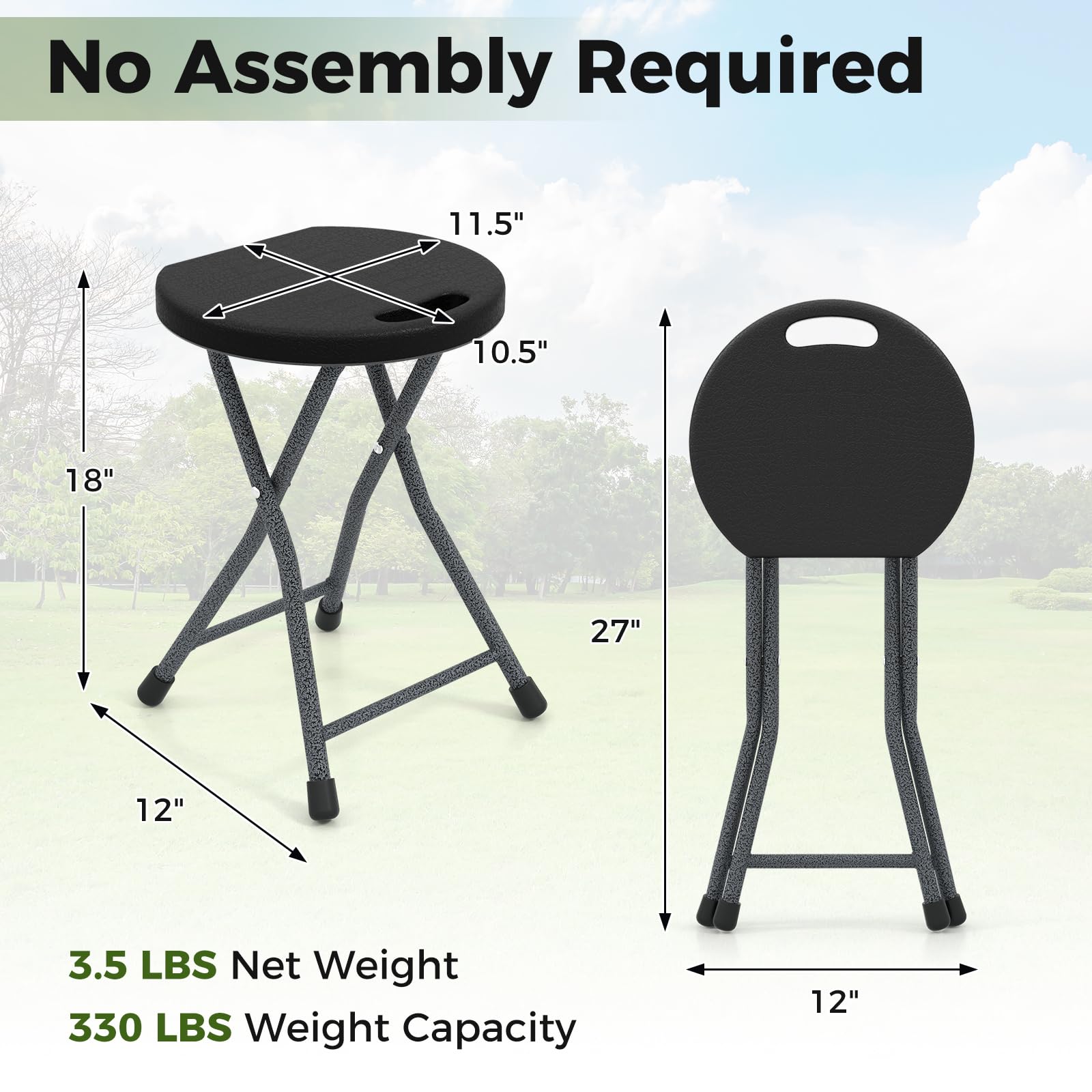 Giantex Folding Stool, 18” Height Foldable Bar Stools, Portable Folding Chairs with Built-in Carry Handle