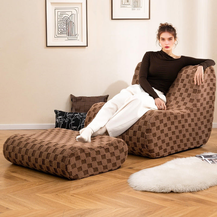 Giantex Bean Bag Chair with Ottoman Comfy Lazy Sofa Chair with One-Piece Foam Filling