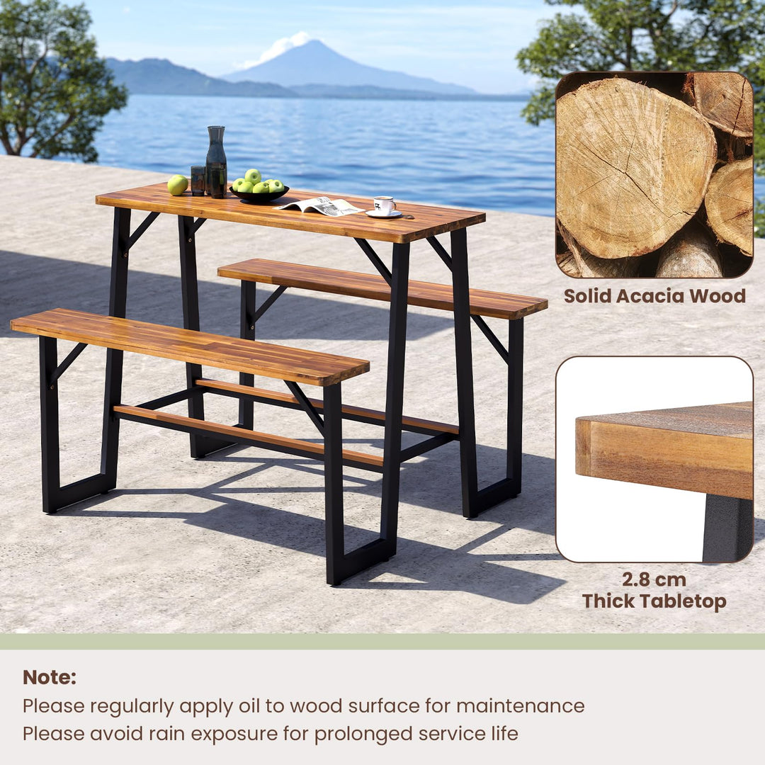 Giantex 4.5FT Picnic Table Bench Set for 4 Acacia Wood Outdoor Dining Table Set
