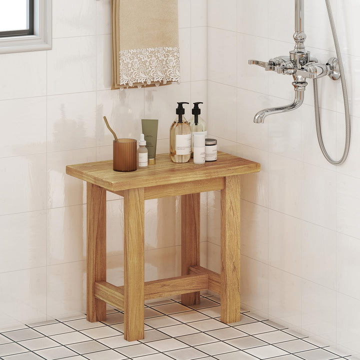 Giantex Teak Shower Bench Stool with Waterproof Spa Bath Seat for Seniors 20''L x 11''W x 18.5''H