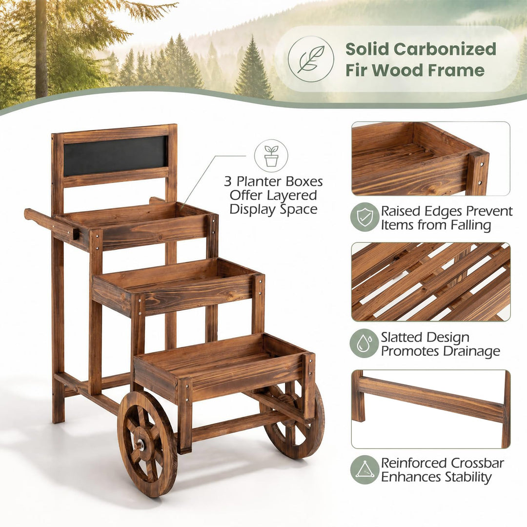 GIANTEX 3-Tier Wooden Plant Stand with Chalkboard &amp; Wheels