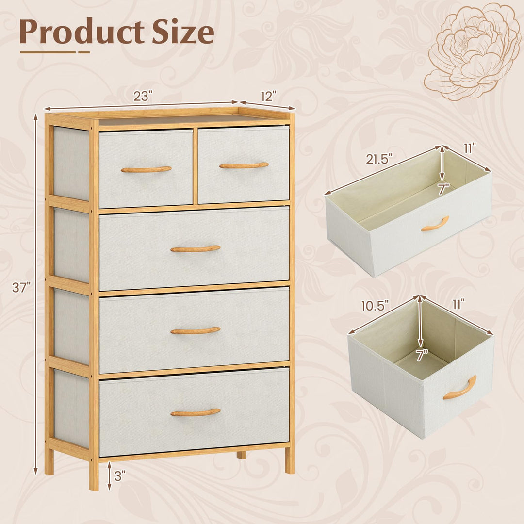 Giantex 5-Drawer Dresser for Bedroom Bamboo Storage Tower