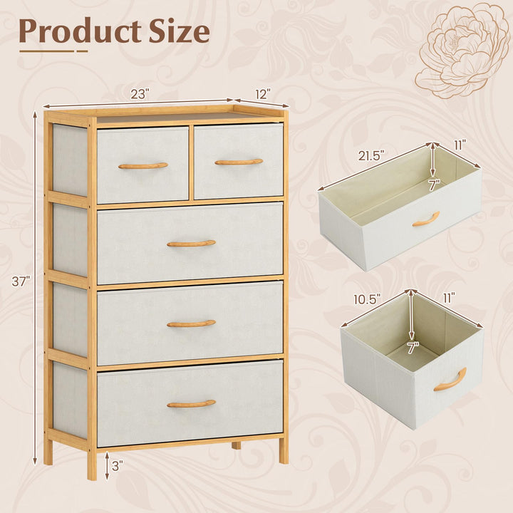 Giantex 5-Drawer Dresser for Bedroom Bamboo Storage Tower