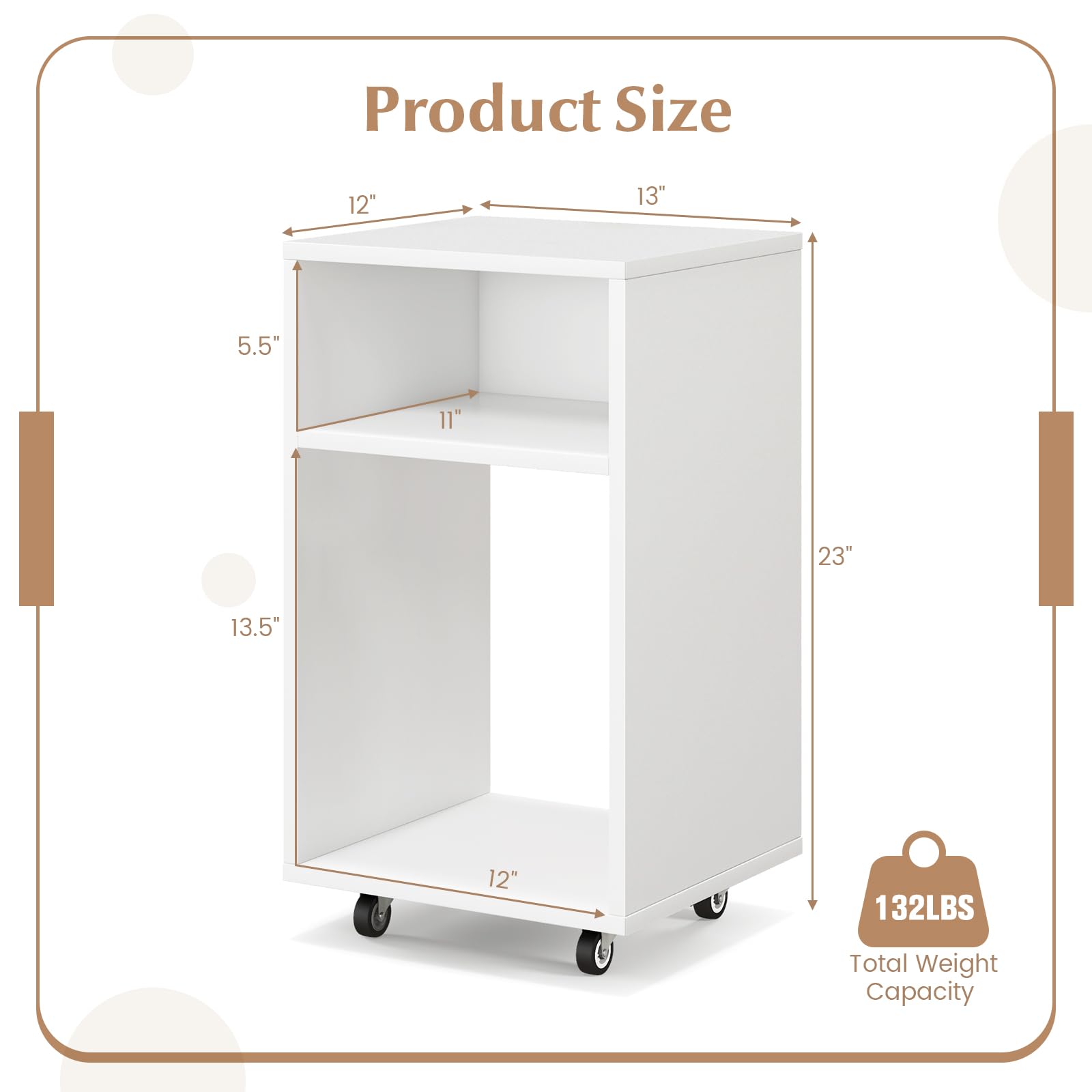 Giantex Vertical Mobile File Cabinet - Rolling Filing Cabinet with 2 Open Shelves, Lockable Casters, White
