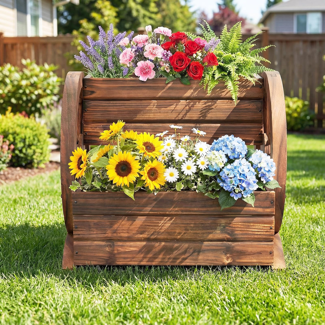Giantex Garden Planter with Drainage Holes &amp; Wheels for Flowers Herbs Vegetables