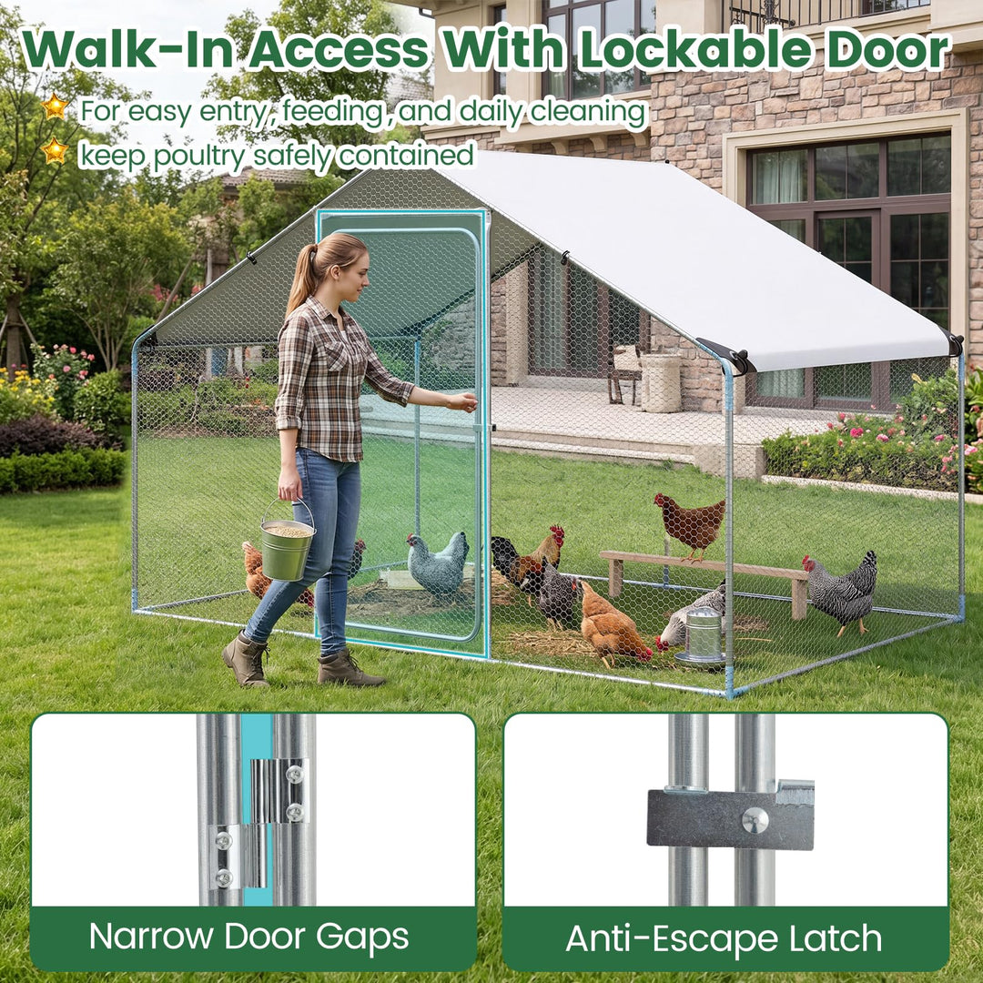 Giantex 9.8 x 6.7 x 6.6 FT Large Metal Chicken Coop with Waterproof Cover