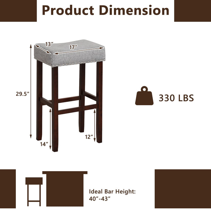 Giantex 29.5" Bar Height Bar Stools Set of 4 - Backless Saddle Barstools with Nailhead Linen Foam Seat
