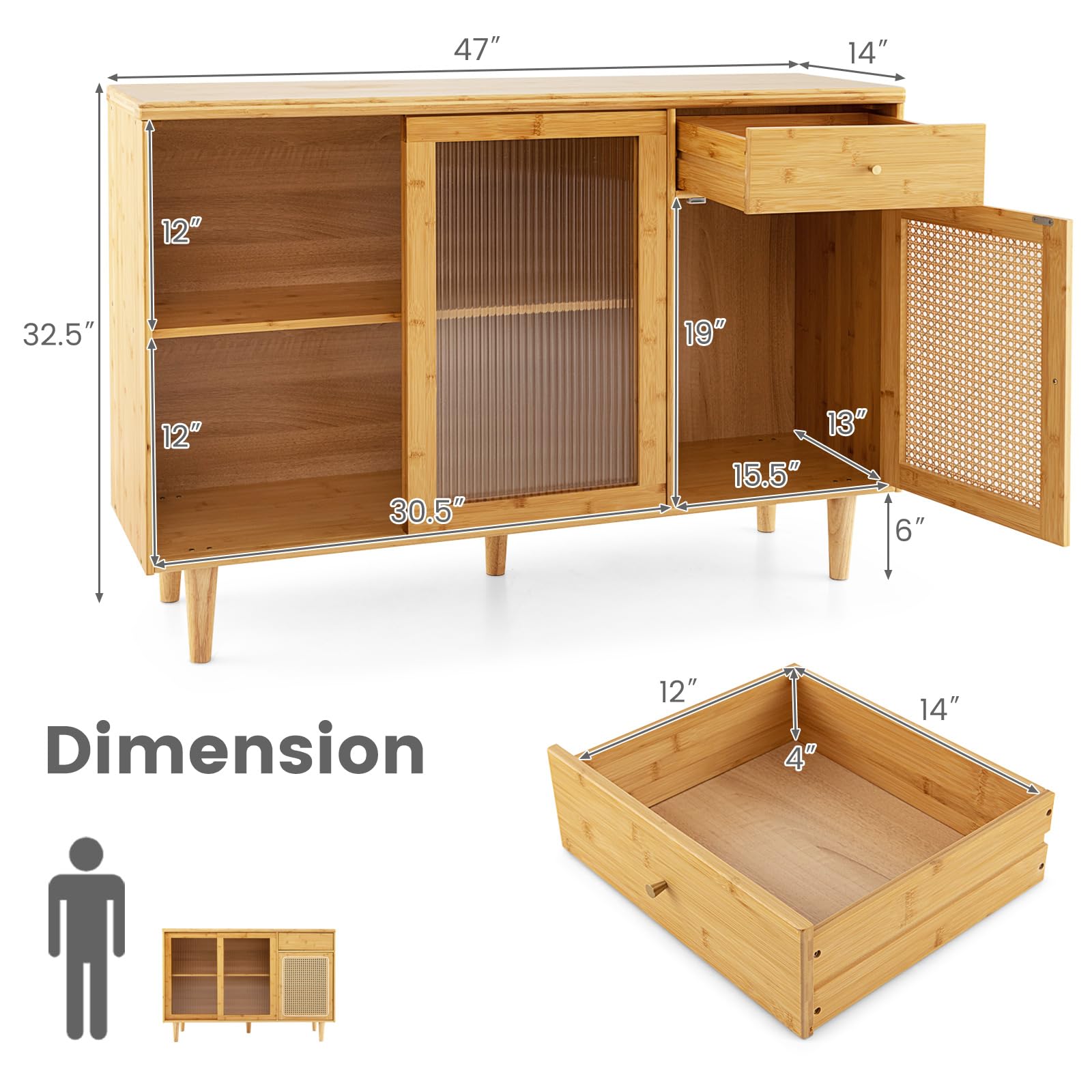 Giantex Sideboard, Bamboo Buffet Cabinet with Storage