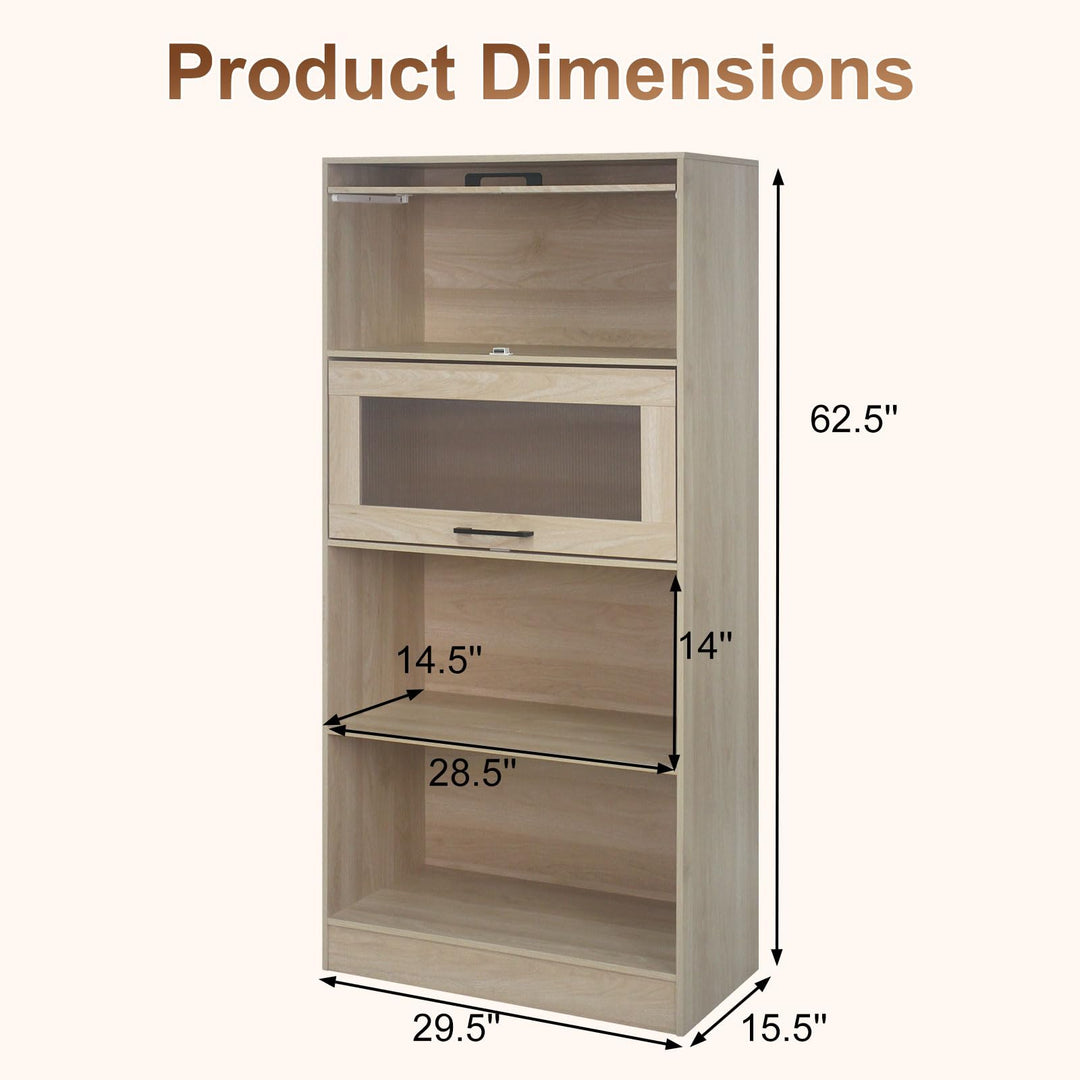 Giantex  4-Tier Tall Bookcase with Flip-up Doors