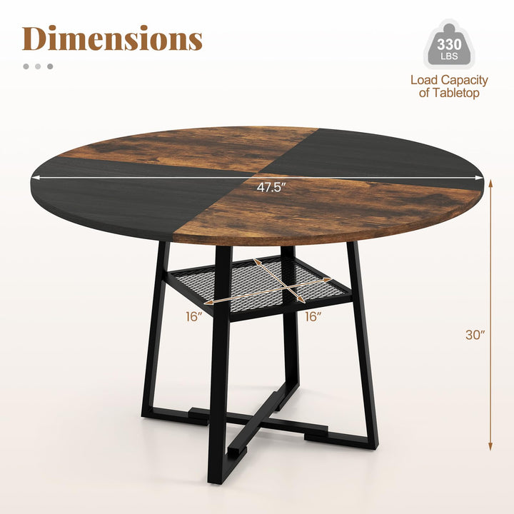 Giantex Round Dining Table for 4-6 | 47.5" Circle Kitchen Table with Storage Shelf