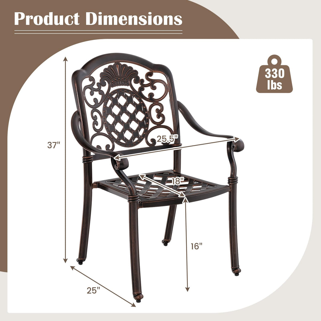 Giantex Patio Chairs Set of 2, Easy Assembly Stackable Cast Aluminum Outdoor Chairs with Armrest & Adjustable Footpads