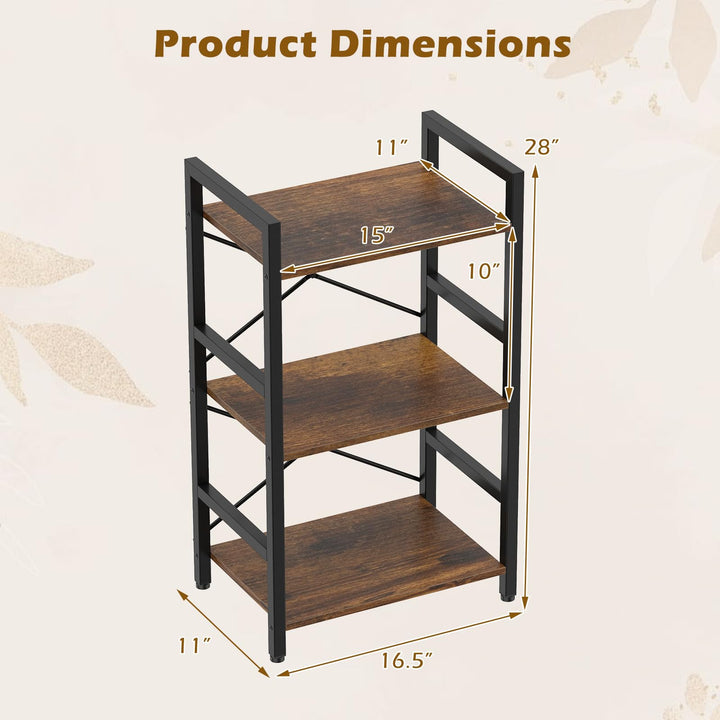Giantex 3-Tier Bookshelf Narrow Freestanding Display Shelf with Metal Frame &amp; Wooden Storage Racks