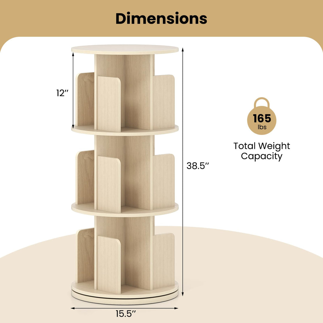 Giantex 3-Tier Rotating Bookshelf 360° Display Rack w/Dividers & Anti-Falling Baffles