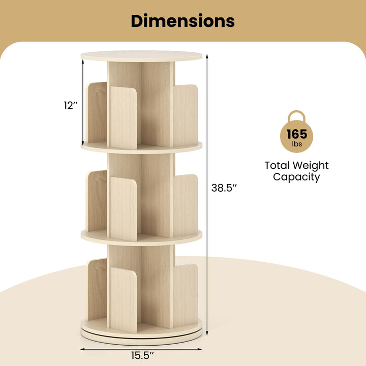 Giantex 3-Tier Rotating Bookshelf 360° Display Rack w/Dividers & Anti-Falling Baffles