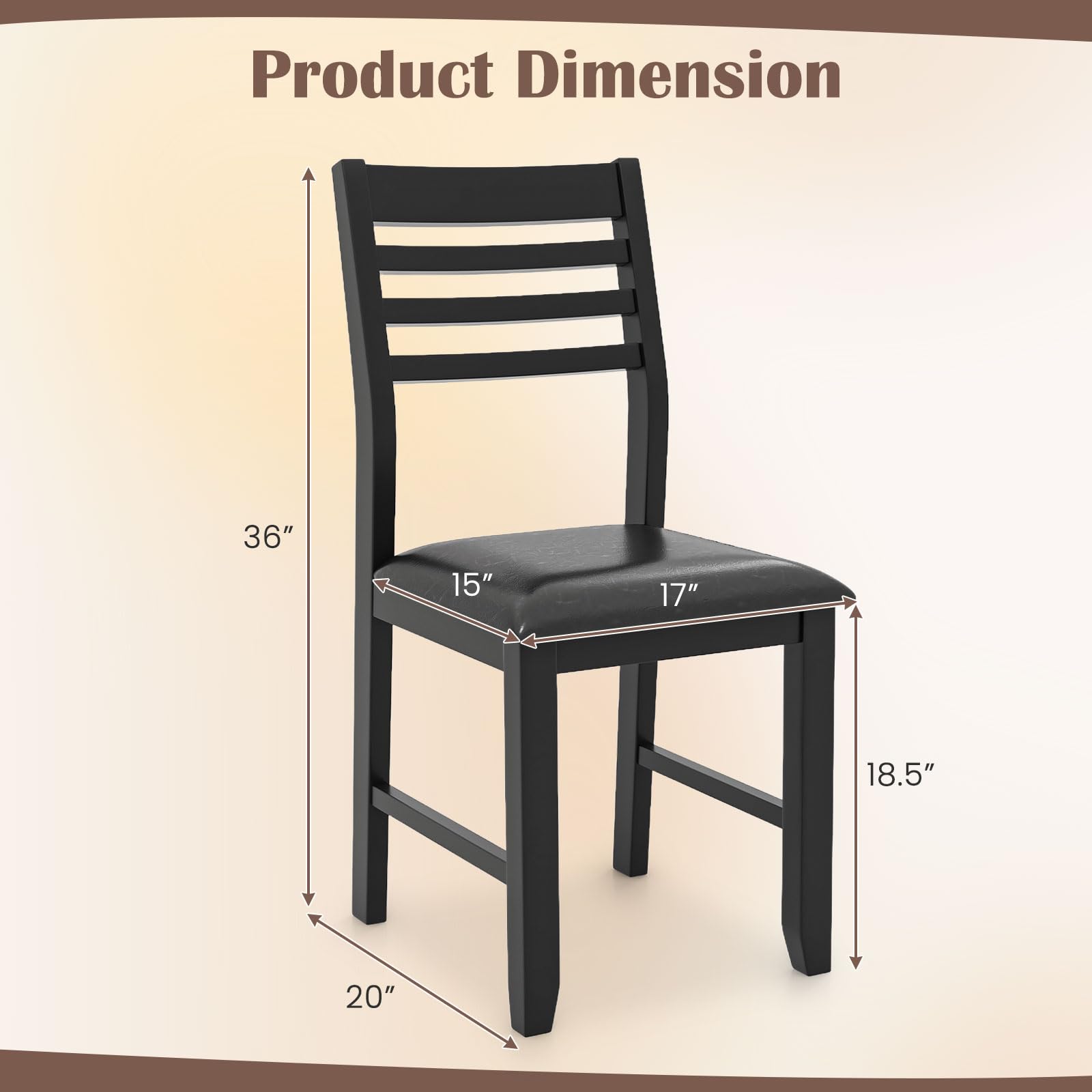 Giantex Dining Chairs Black, Faux Leather Upholstered Kitchen Chairs w/Padded Seat & Ladder Back