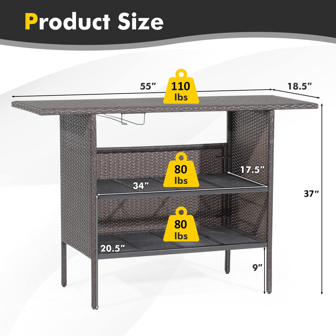 Outdoor Patio Rattan Wicker Bar Counter Table