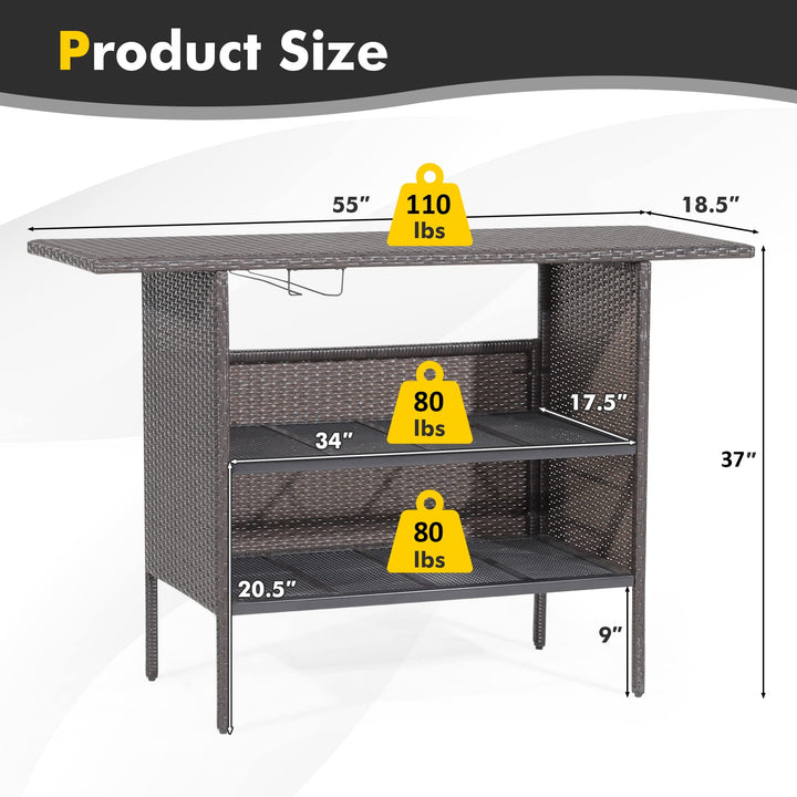 Outdoor Patio Rattan Wicker Bar Counter Table