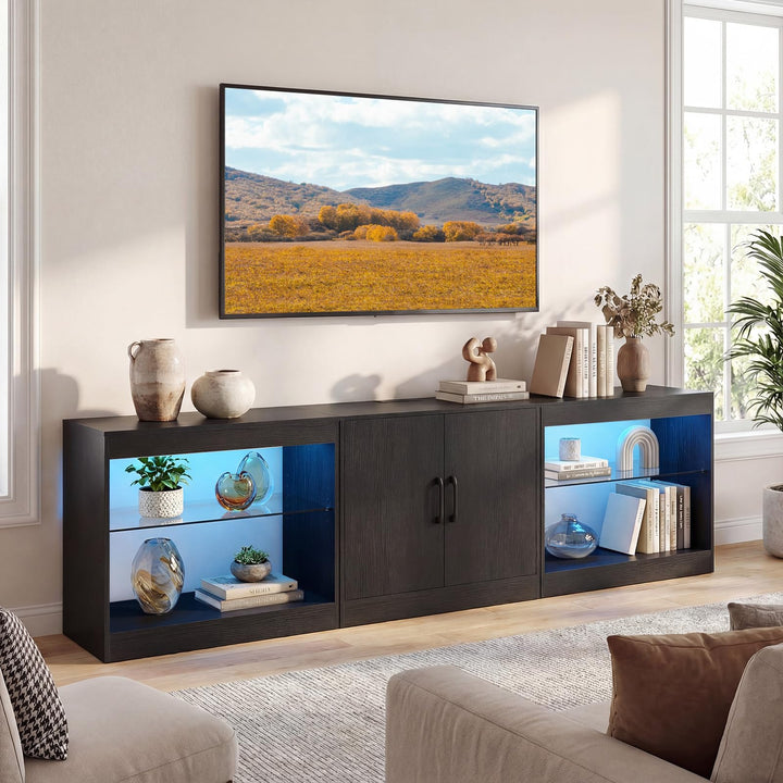 Giantex LED TV Stand for 85 Inch TV | Modern Entertainment Center with Power Outlets