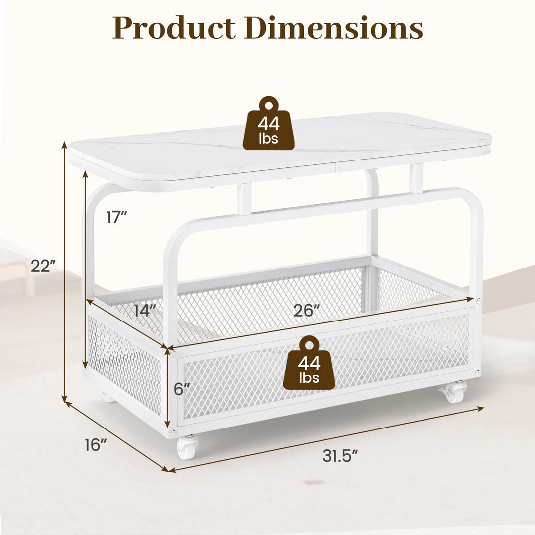 Giantex Rolling Side Table | 2-Tier End Table with Mesh Storage Basket (1/2)