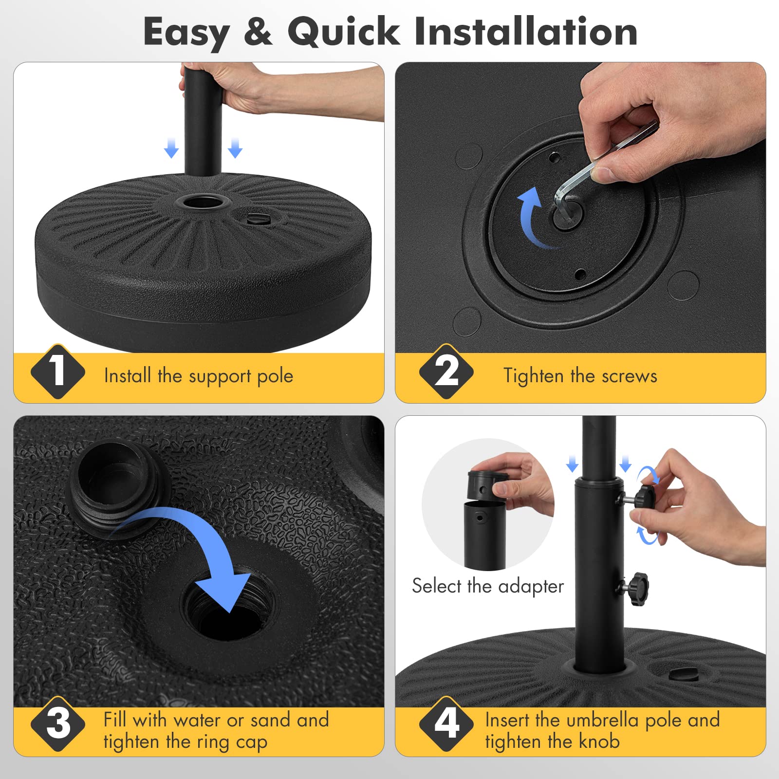 Giantex Umbrella Base Stand, Sand Water Filled Umbrella Holder for 1.5''-1.9'' Umbrella Poles, Build-in Handle