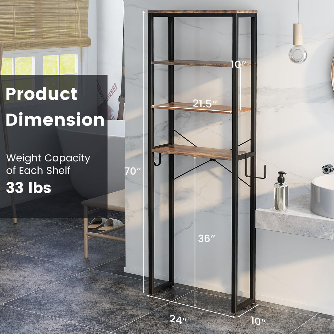 Giantex Over The Toilet Storage Rack, 4-Tier Wooden Bathroom Space Saver w/Metal Frame & 2 Hooks