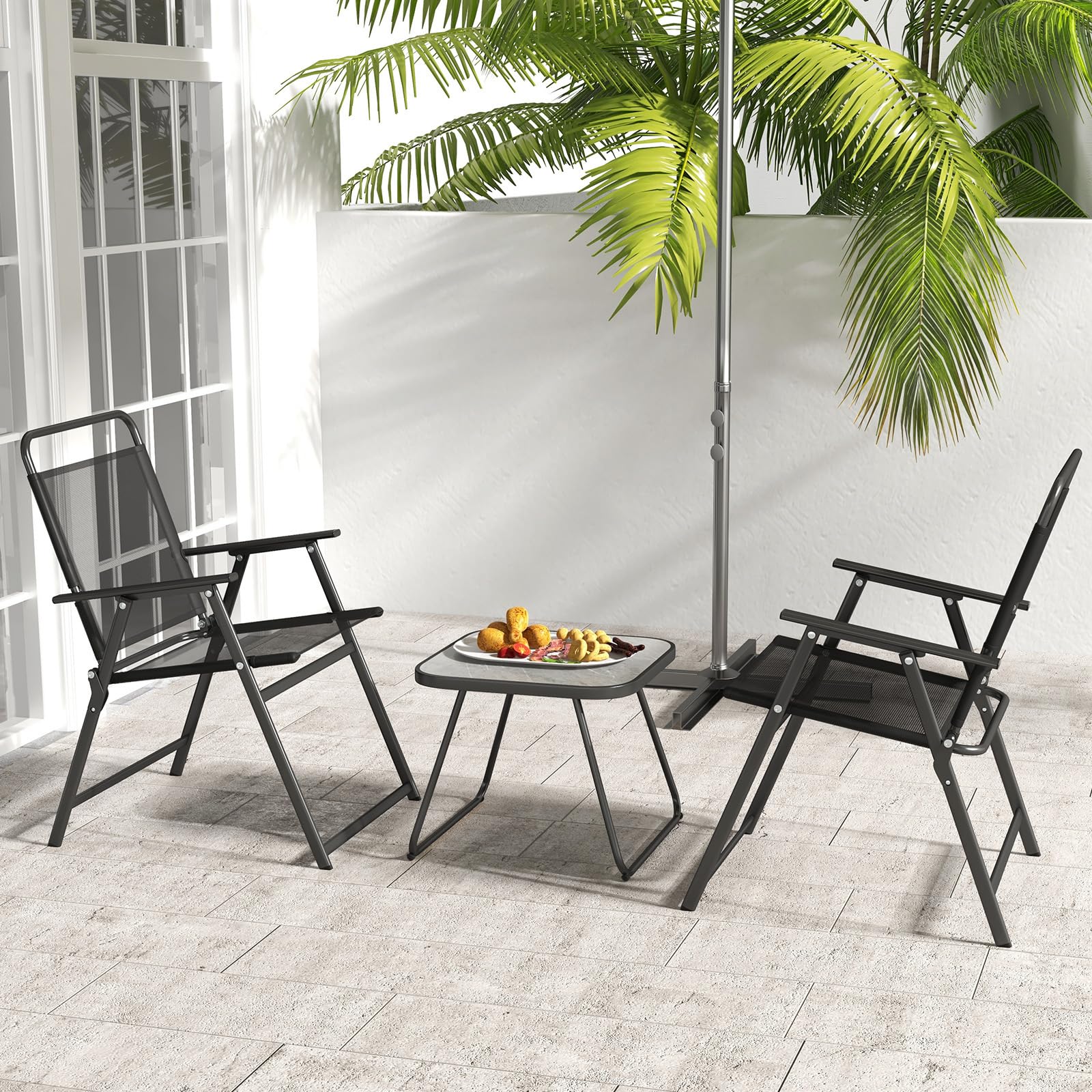 Giantex 3-Piece Patio Bistro Set, Outdoor Folding Chairs & Table Set, Outdoor Conversation Set for Balcony Yard Poolside