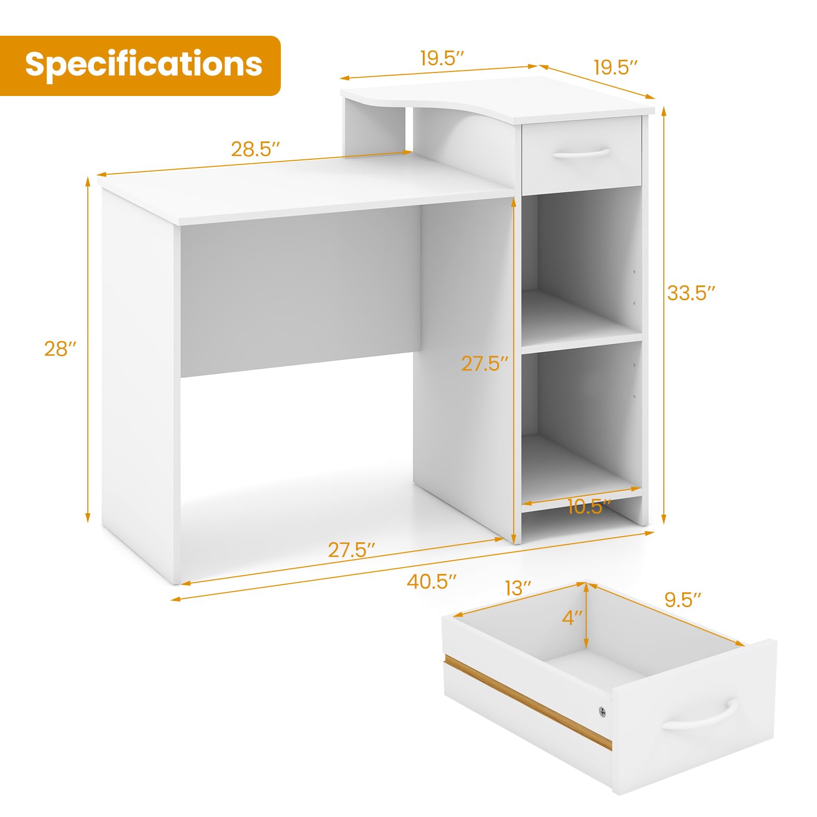 Giantex Computer Desk with Storage, Modern PC Laptop Table with 5-Position Adjustable Shelf