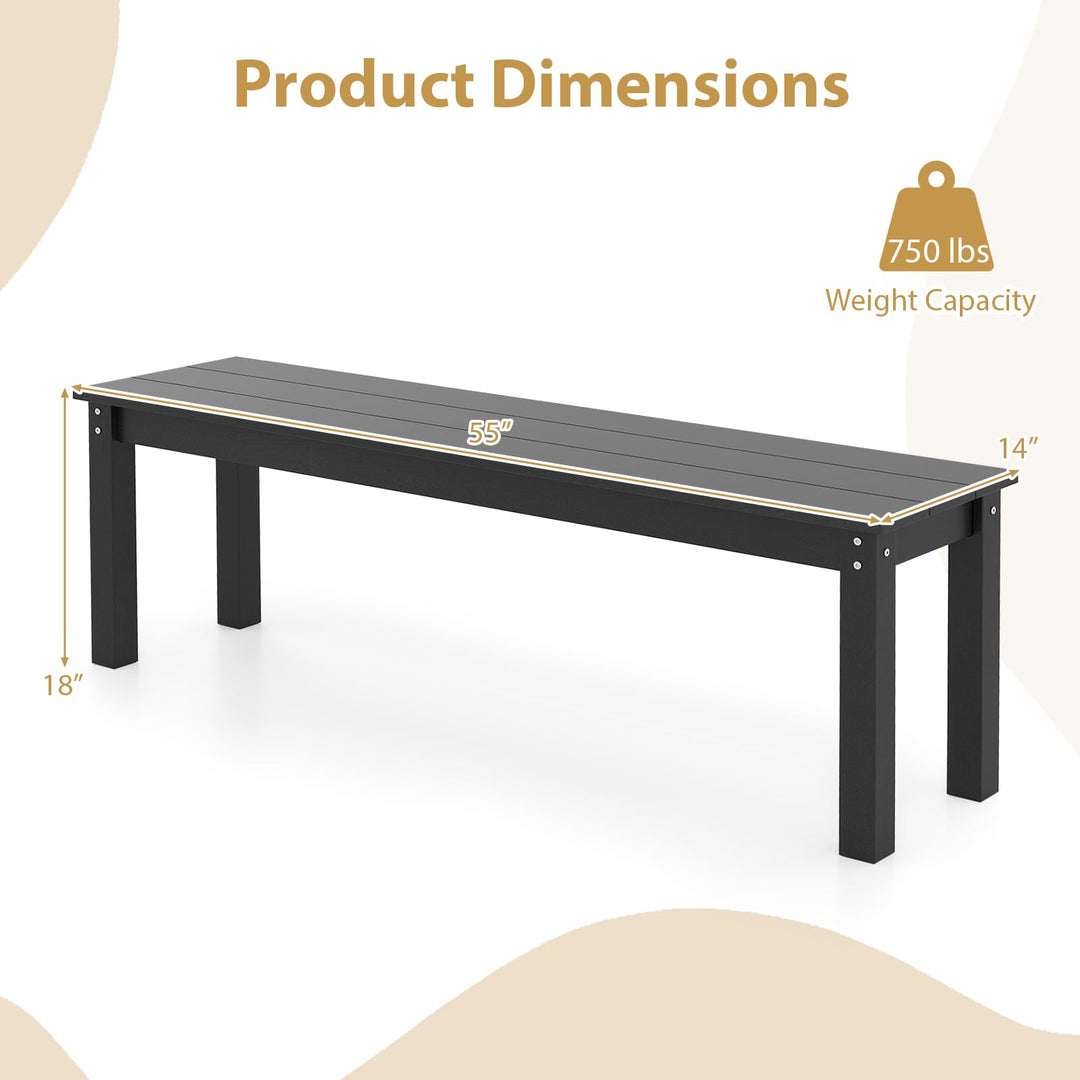 Giantex 55" HDPE Outdoor Bench 2-3 People Weatherproof Backless Patio Garden Bench