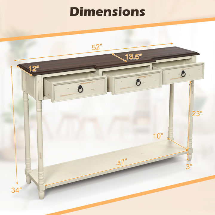 Giantex Console Table with 3 Storage Drawers - Entry Table, Rustic Farmhouse Entryway Table with Open Storage Shelf