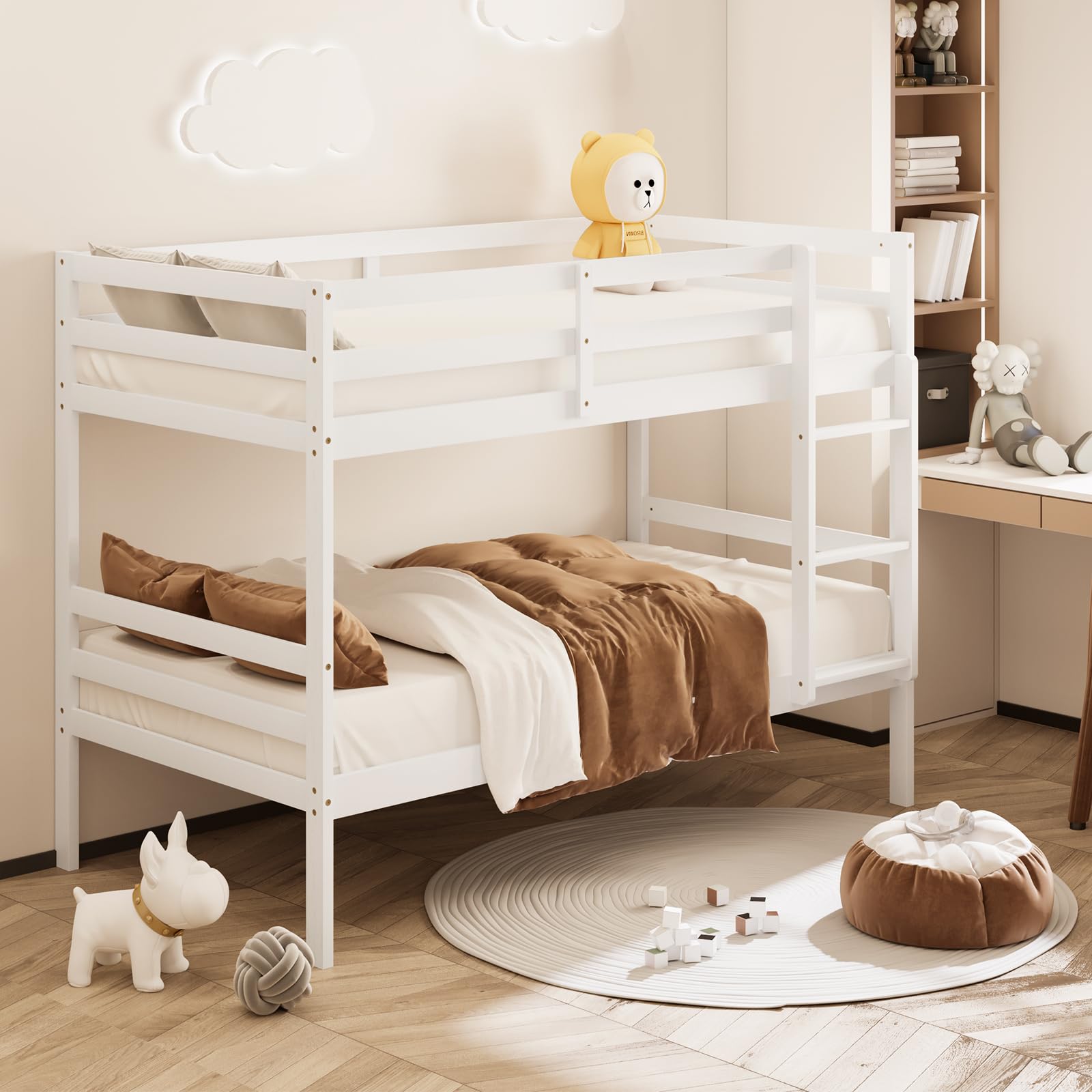 Giantex Bunk Bed Twin Over Twin White, Solid Wood Bunk Bed