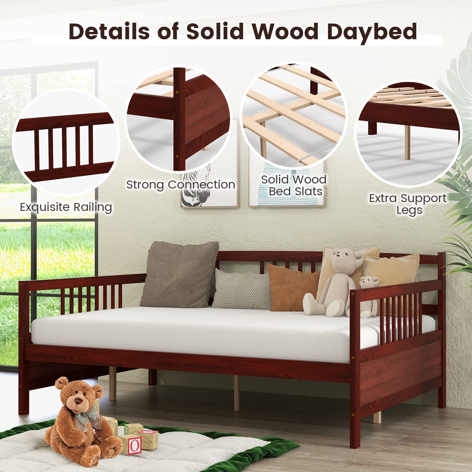 Giantex Full Size Daybed, Wooden Daybed Sofa Bed Frame with Wood Slat Support for Kids Teens (Full)