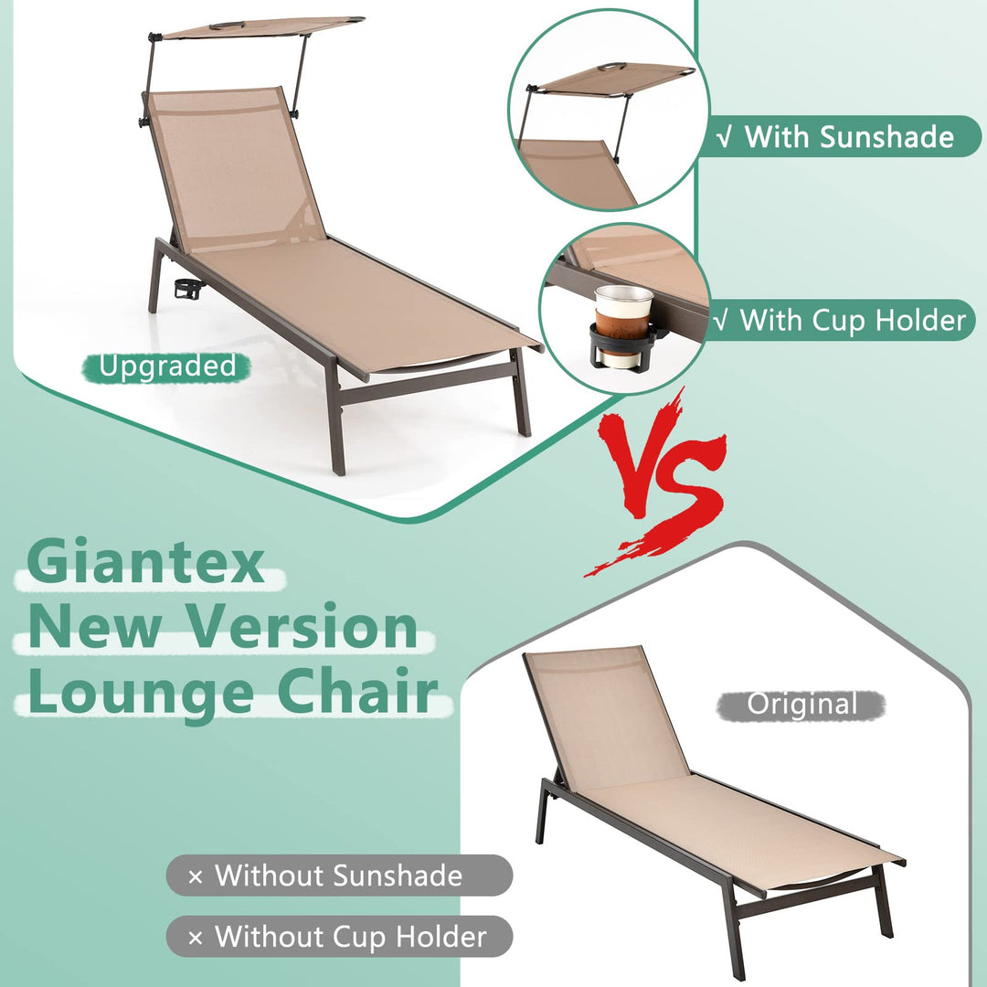 Outdoor Chaise Lounge Chair- Tanning Chair with Sunshade - Giantex