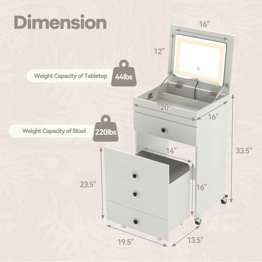 CHARMAID 3-in-1 Vanity Desk with Flip-Top LED Mirror