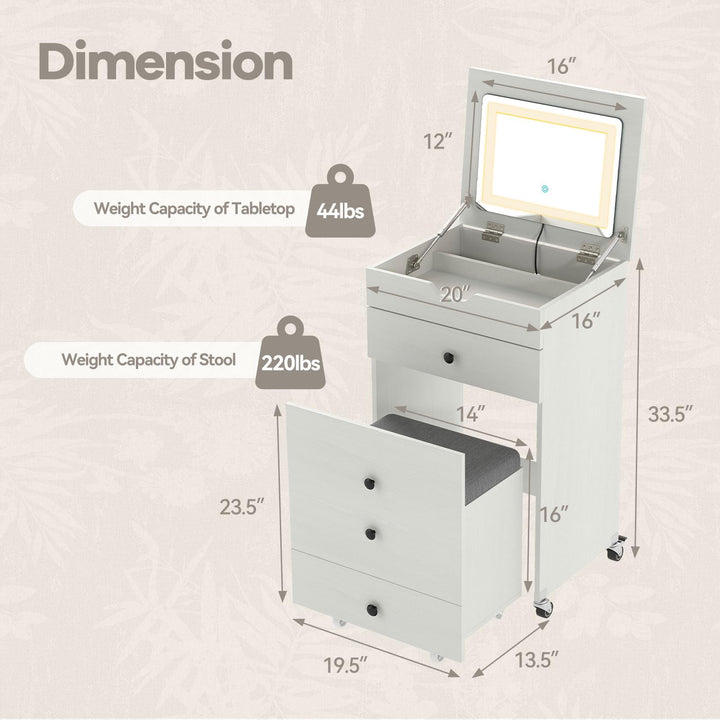 CHARMAID 3-in-1 Vanity Desk with Flip-Top LED Mirror