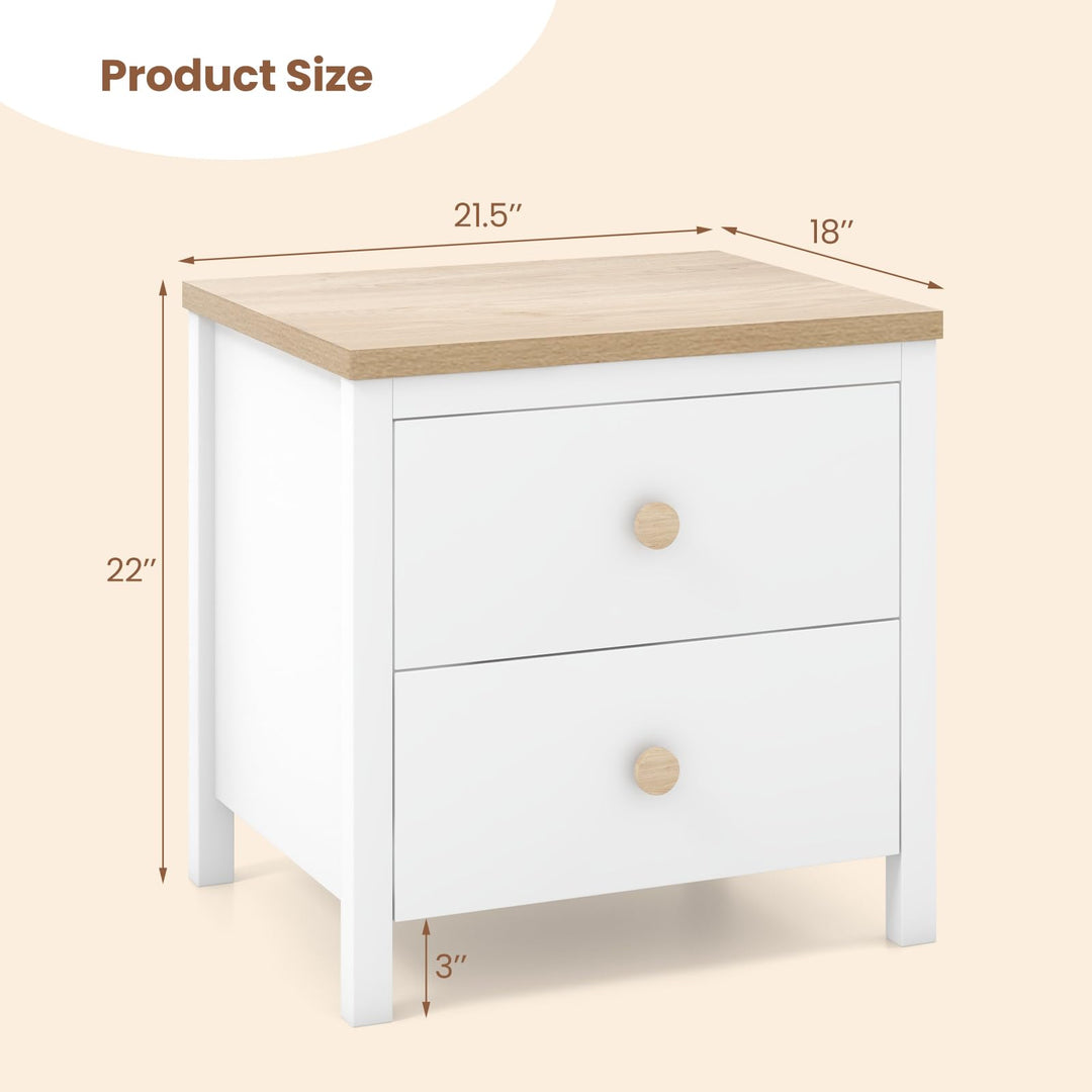 Giantex Night Stand with 2 Drawers, Farmhouse Bedside Table with Cute Round Knobs