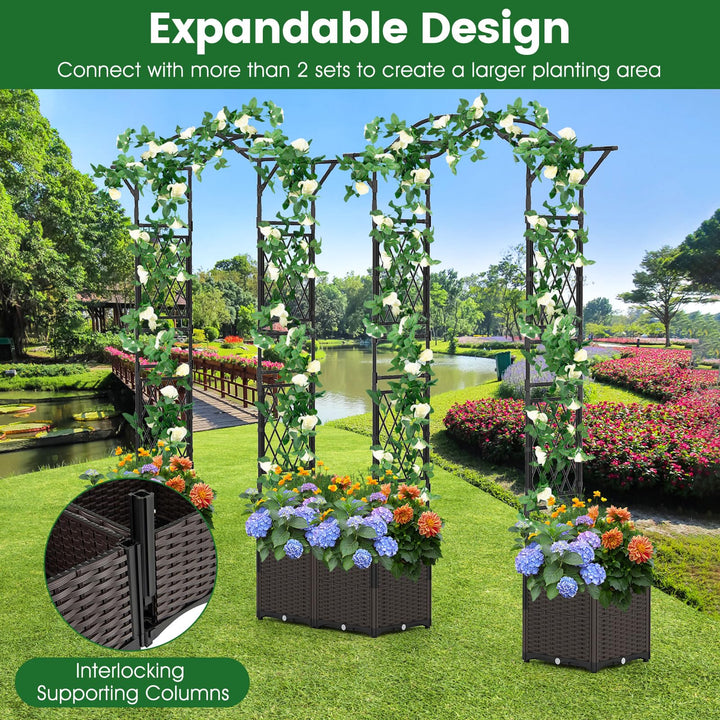 Giantex 8.2 FT Garden Arch Trellis w/ 2 Self-Watering Planter Boxes