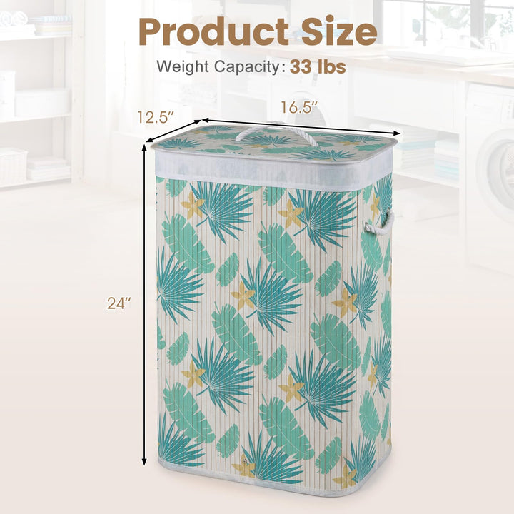 Giantex 19 Gal Bamboo Laundry Hamper w/Removable Liner &amp; Portable Handles