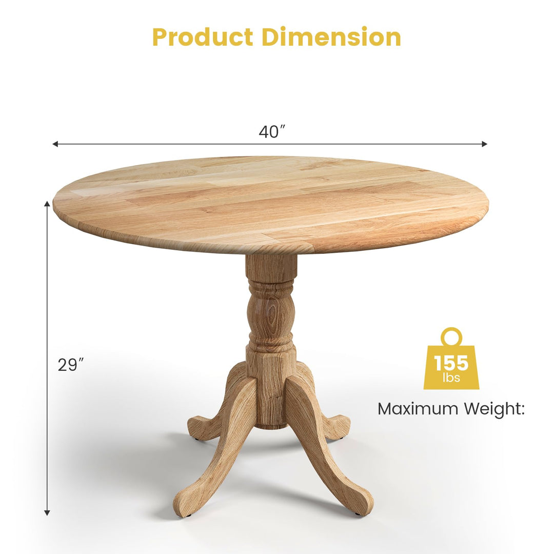 Giantex Wooden Dining Table, Dining Table with 40" D Round Tabletop & Curved Trestle Legs