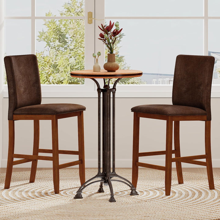 Giantex 26" Bar Stools Set of 2/4 Upholstered Counter Height Bar Chairs with Solid Rubber Wood Legs