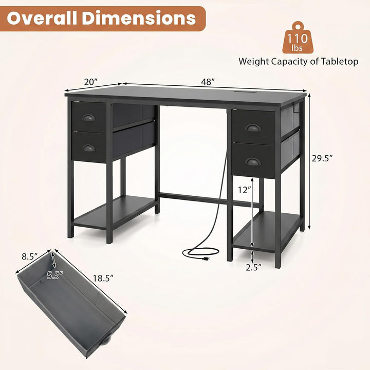Giantex 48" Computer Desk with Power Outlet &amp; 4 Fabric Drawers